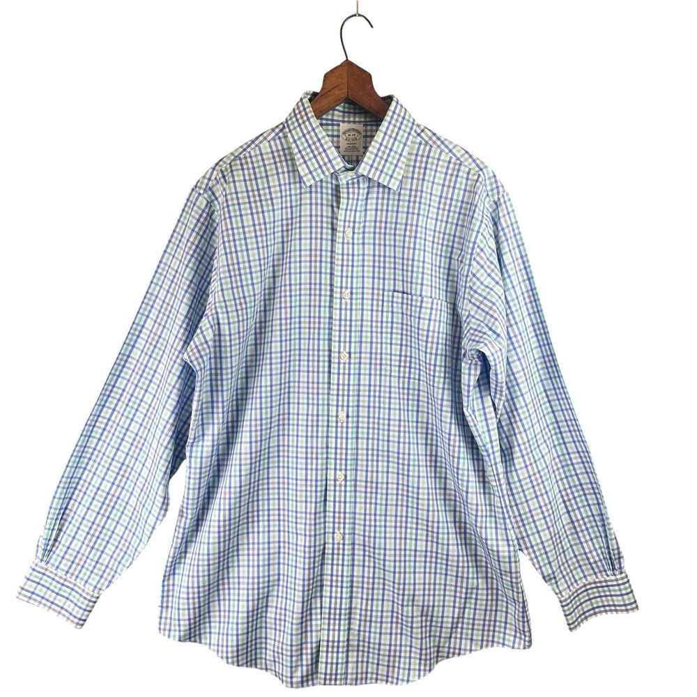Brooks Brothers Mens Regent Blue Plaid Button Down Original Polo Shirt 16/34